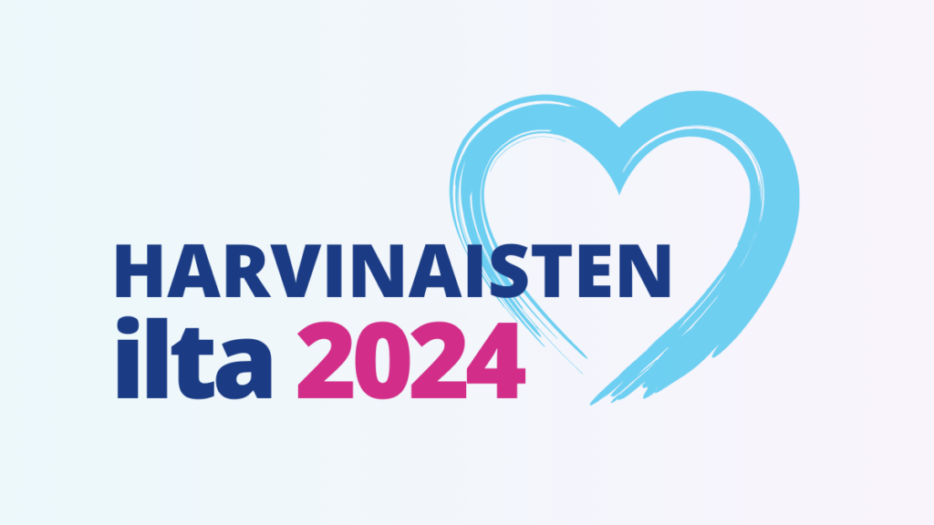 Kuvassa on vuoden 2024 Harvinaisten illan logo. Logo on sydän, joka näyttää siveltimellä piirretyltä.